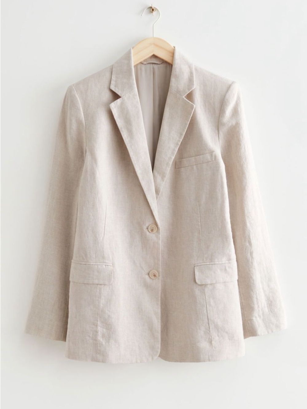& Other Stories Paris Linen Blend Blazer two button beige sand classic office 4